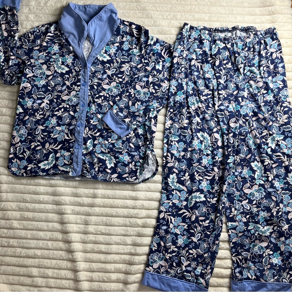 Vintage Laura Scott Blue Floral womens Pajama Set size large